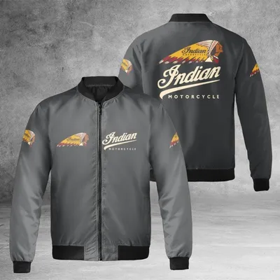 Indian Motorcycle Windproof Bomber Jacket, Classic Vintage Biker Design, Retro Streetwear For Men Bomber Jacket