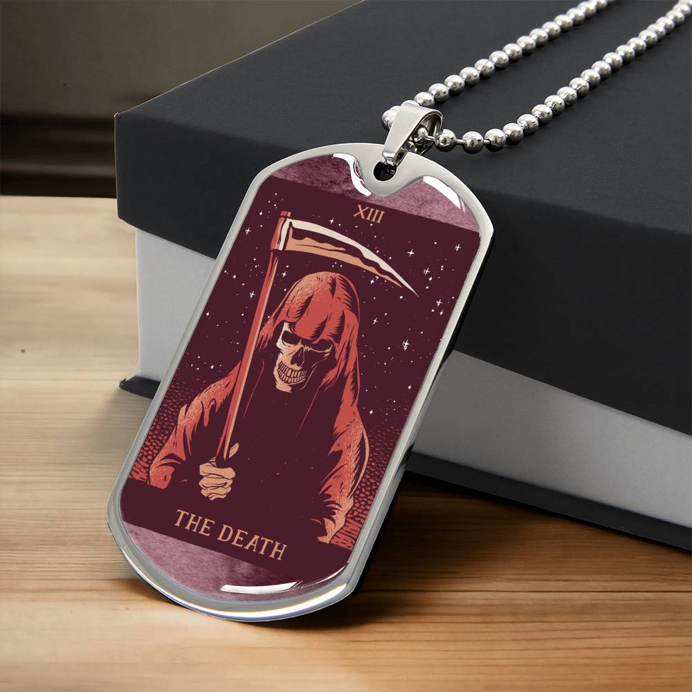Tarot Card Necklace. Silver Or Gold. For Wiccans, Astrology, Zodiac, Spiritual, Best Friend. Boho. The Death Card - Army Tag Necklace, Dog Tag