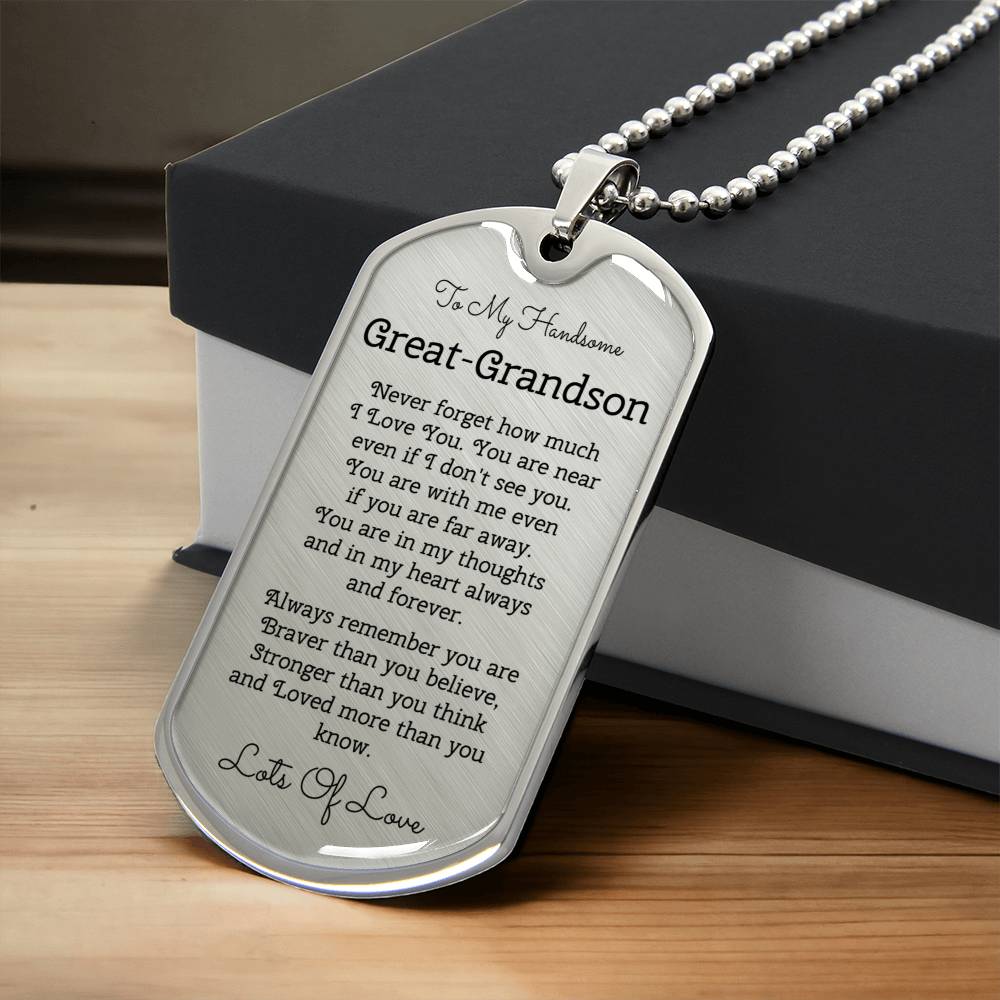 To My Handsome Great-Grandson - Army Tag Necklace, Dog Tag