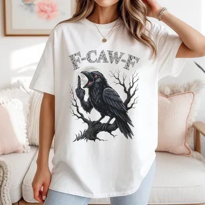 F Caw F Angry Raven T-Shirt Cool Gothic Crow Graphic T-Shirt Edgy Streetwear Meme Top For Men Women