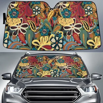 Multicolor Plumeria And Chinese Hibiscus Flowers Theme Car Sun Shades Cover Auto Windshield PrintSyde