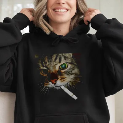 Funny Smoking Cat Meme Hoodie Cigarette Kitty Gen Z Joke Hoodie Stupid Brainrot Gift Hoodie Cat Smoking Cigarette Meme Cat