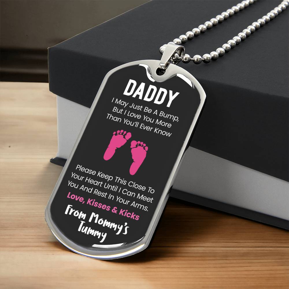 New Daddy Dog Tag Pendant- I Can't Wait To Meet You - Army Tag Necklace, Dog Tag
