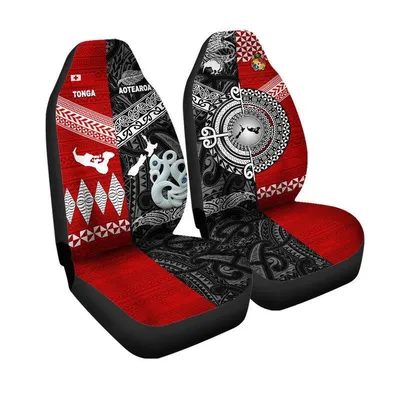 New Zealand And Tonga Car Seat Cover Together Black