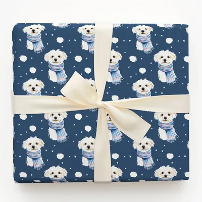 Bundle Up with the Maltese - Gift Wrap for Christmas, Holidays Wrapping Paper, Christmas Wrapping Paper