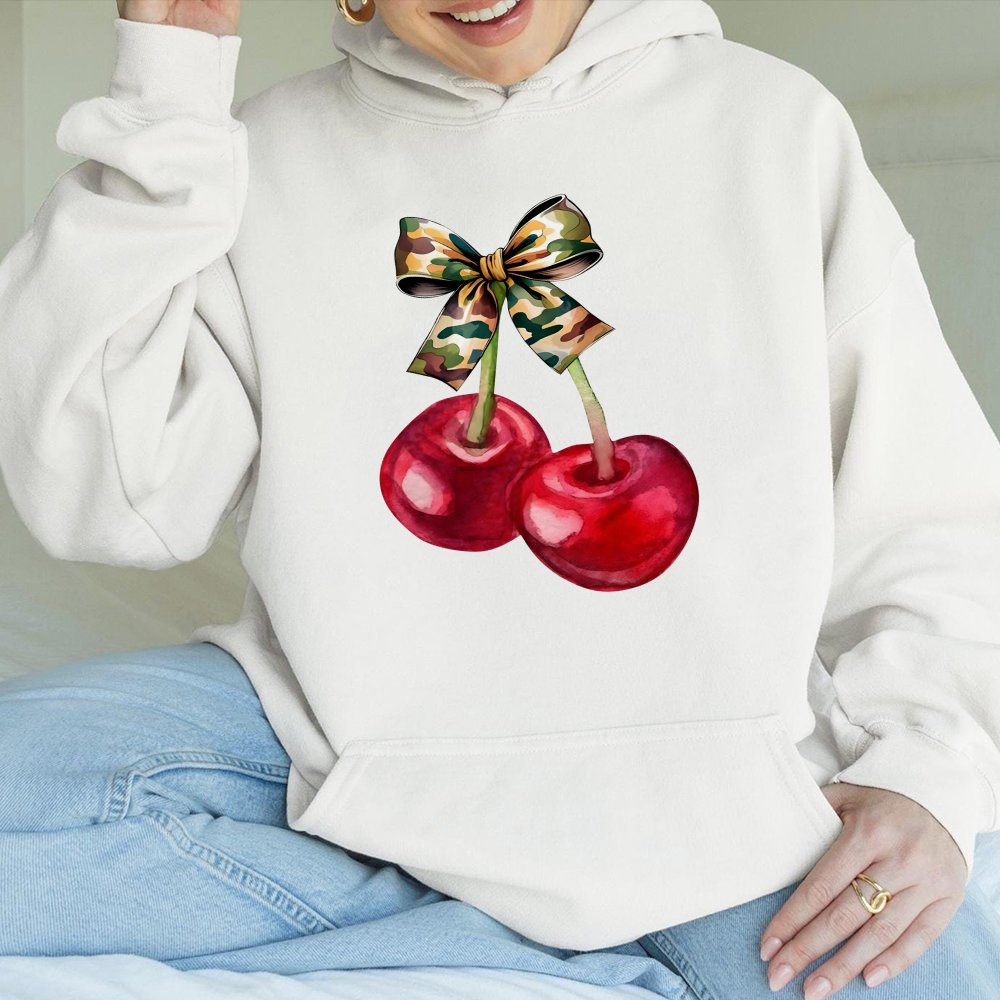 Cherry Camo Coquette Bow Hoodie Cherry Hoodie Camo Pattern Bow Hoodie Full Sizes Full Colors