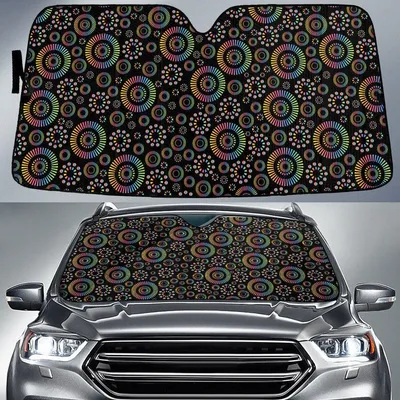 Circle Wheel Optical Illustration Theme Black Car Sun Shades Cover Auto Windshield PrintSyde