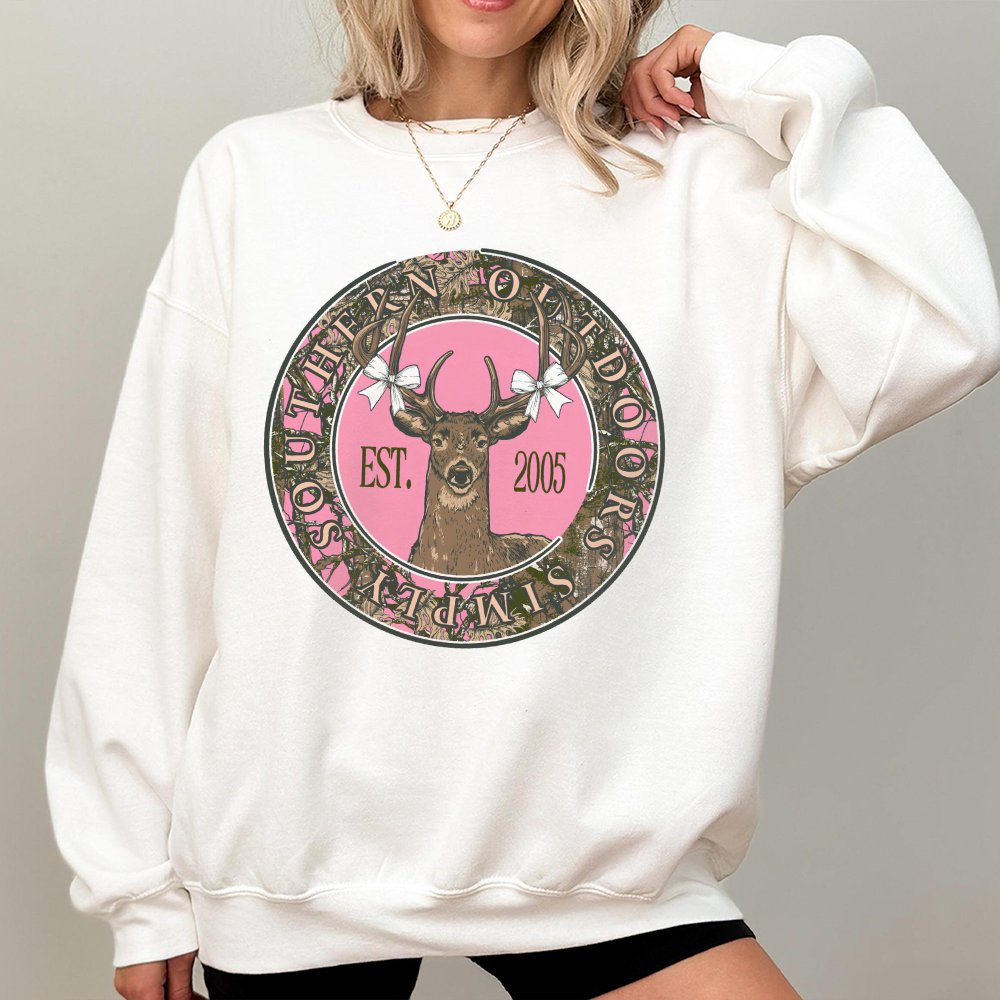 Simply Southern Outdoors Deer Graphic Sweatshirt Est 2005 Pink Camo Country Style Sweatshirt For Women And Men