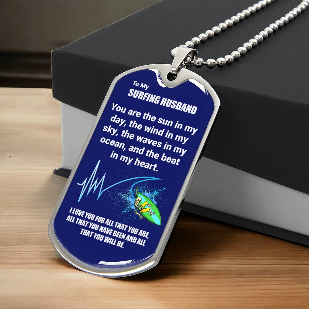 Surfing Husband Dog Tag - Army Tag Necklace, Dog Tag