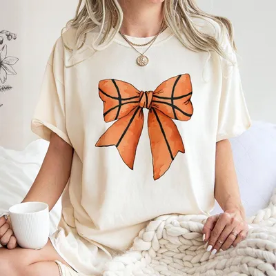 Basketball Bow T-Shirt, Coquette T-Shirt, Cute Basketball Mom T-Shirt, Gift For Basketball Lover T-Shirt