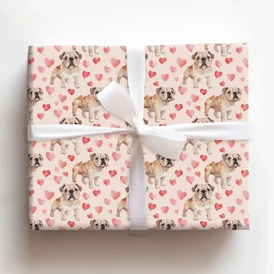 Bulldog Valentine - Gift Wrap for Christmas, Holidays Wrapping Paper, Christmas Wrapping Paper