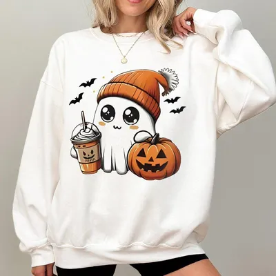 Ghost Pumpkin Sweatshirt – Casual Halloween Themed Graphic Pullover