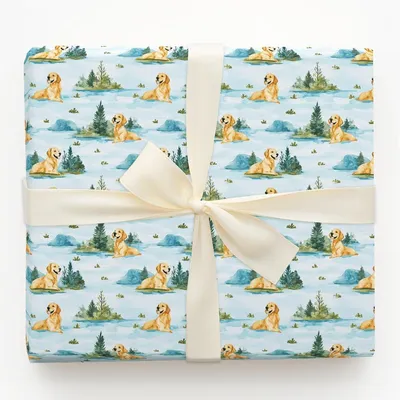 Lake Day with the Goldens - Gift Wrap for Christmas, Holidays Wrapping Paper, Christmas Wrapping Paper