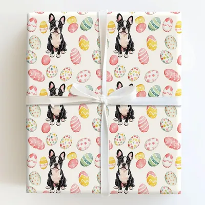 Easter Eggs with the Boston Terrier - Gift Wrap for Christmas, Holidays Wrapping Paper, Christmas Wrapping Paper