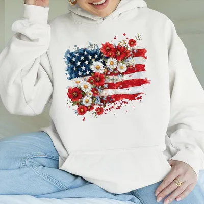 Floral American Flag Hoodie Coquette 4th Of July Retro 4th Of July Outfits Patriotic