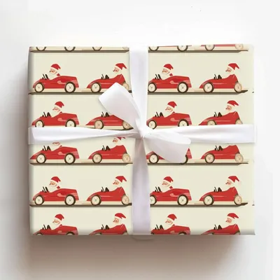 Santas Fast Lane - Gift Wrap for Christmas, Holidays Wrapping Paper, Christmas Wrapping Paper