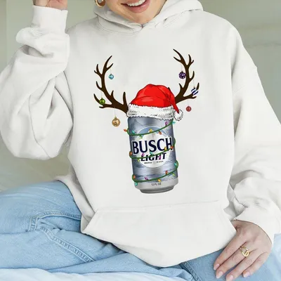 Busch Light Christmas Hoodie, Beer Can Reindeer Graphic, Funny Holiday For Men And Women, Winter Casual
