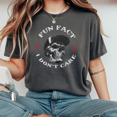 Fun Fact I Don T Care Skull Print Cotton T-Shirt Men Streetwear Essential Graphic Round Neck T-Shirt Usa Made