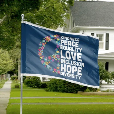Peace Equality Love Floral Hope Diversity House Flag Kindness Inclusion Decor Horizontal House Flag
