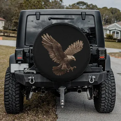 Dark Realistic Flying Eagle Spare Tire Cover - Wildlife Bird Of Prey Strength Art, Majestic Hunter Graphic, Universal Waterproof Tire Protector Spare Tire Cover