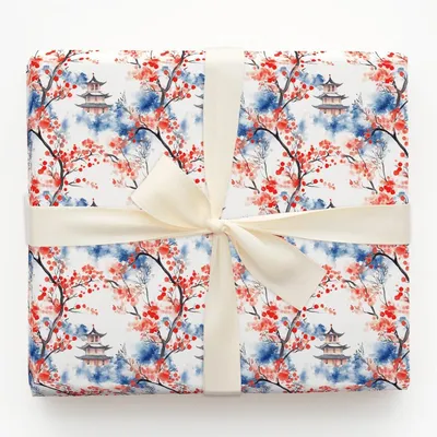 Cherry Blossom Breeze - Gift Wrap for Christmas, Holidays Wrapping Paper, Christmas Wrapping Paper