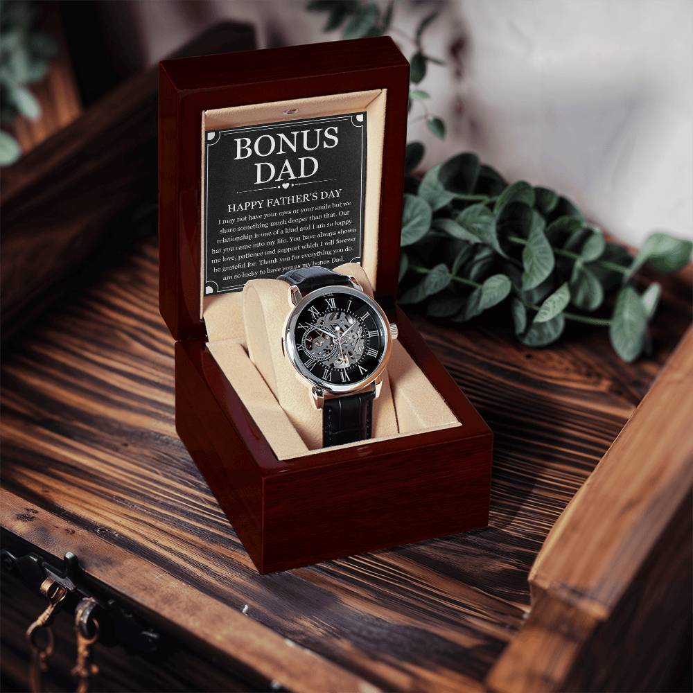 Father's Day Gift For Bonus Dad From Daughter To My Bonus Dad Watch Gift Openwork Watch With Box For Step Dad