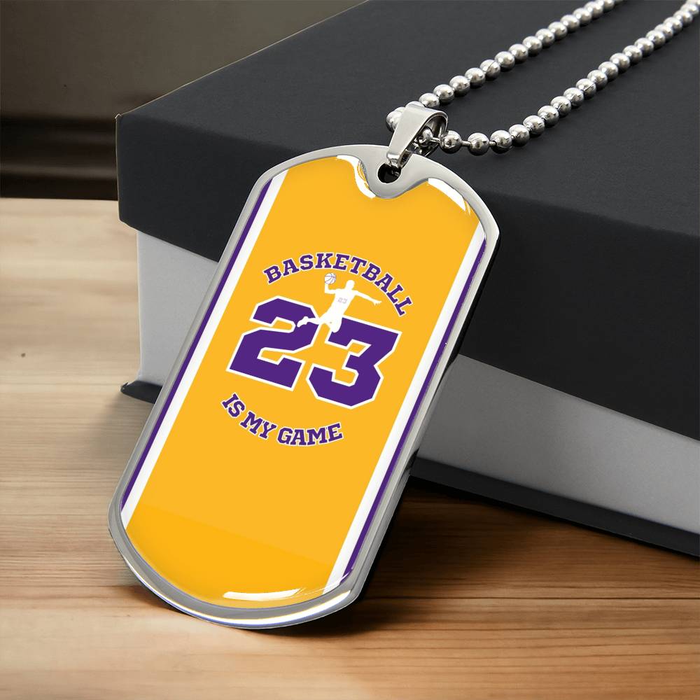 Basketball Sports Necklace I Jersey Design No. 23 I Personalized Sports Jewelry - Army Tag Necklace, Dog Tag