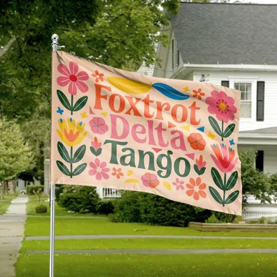 Foxtrot Delta Tango Horizontal House Flag, Floral Decorative Banner With Phonetic Alphabet Theme Horizontal House Flag