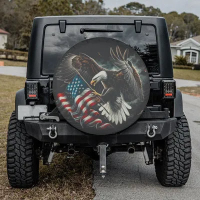 Eagle Patriotic Spare Tire Cover, American Flag Bald Eagle Design, Waterproof Durable Vinyl, Universal Fit For Suv Truck Rv Camper Spare Tire Cover