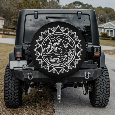 Spare Tire Cover, Mandala Mountain Tire Cover With Camera Hole, Car Accessories, Girl, Campsite Wheel Cover, Owner Gift Spare Tire Cover
