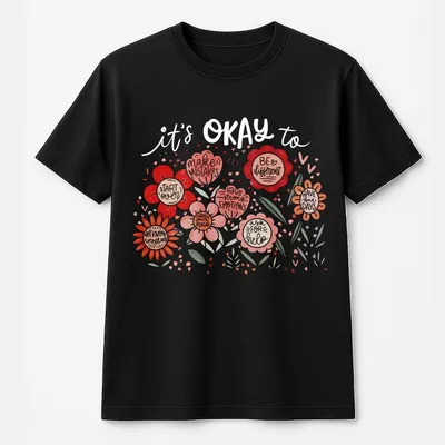 Teeshirt Factoryus It S Okay To Boho Floral T-Shirt Heavyweight T-Shirt Inspirational Kindness Mental Health Affirm