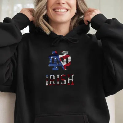 Notre Dame Fighting Irish Patriotic Hoodie American Flag Nd Logo Hoodie Vintage College Football Fan Top Game Day Outfit