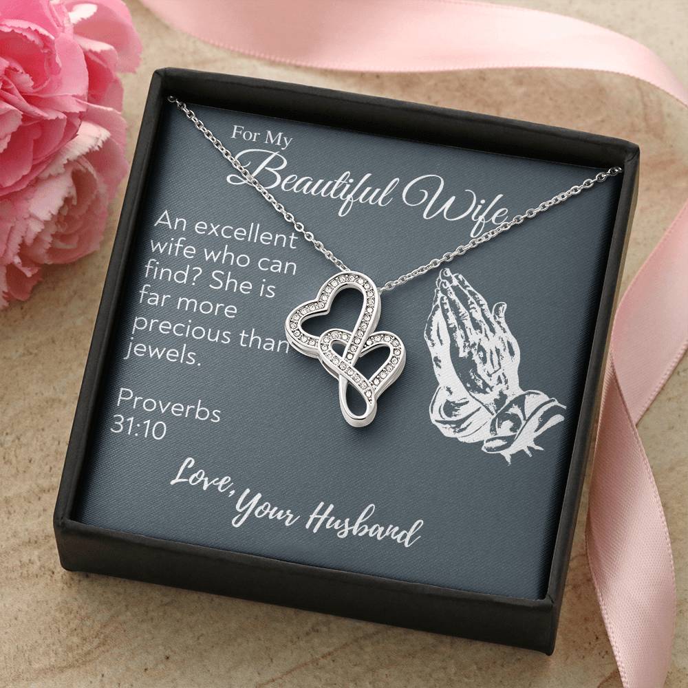 To My Beautiful Wife Necklace Anniversary Gift For Wife Birthday Gift For Wife Gift For Wife Necklace For Wife Gift F Double Hearts Necklace