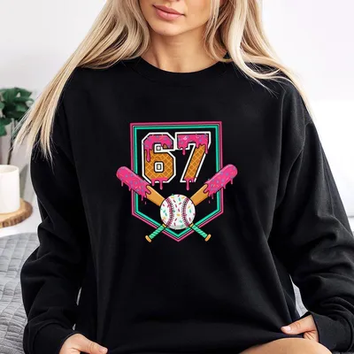 Six Seven Ice Cream Drip 67 Meme Youth Funny Baseball Number Sweatshirt, Viral 67 Trend Top, Gen Alpha Meme Sweatshirt, Sporty Gift