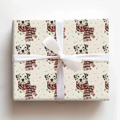 Bundle Up with the Dalmatian - Gift Wrap for Christmas, Holidays Wrapping Paper, Christmas Wrapping Paper