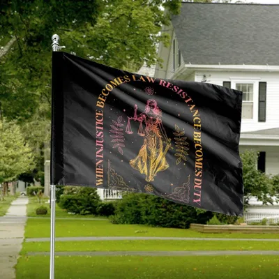 Lady Justice Injustice Becomes Law Resistance Duty House Flag Social Justice Decor Horizontal House Flag