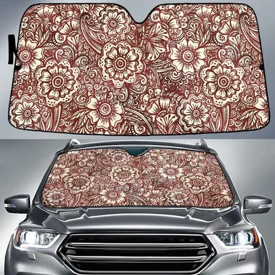 Beige Chinese Hibiscus Flower Henna Style Orange Theme Car Sun Shades Cover Auto Windshield PrintSyde