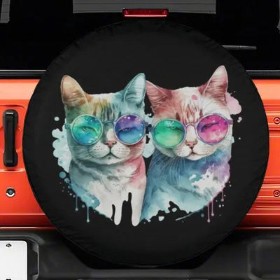 Watercolor Cat Spare Tire Cover, Romantic Cat Couple Design, Artistic Pet Lover Theme, Cute Animal Art Style, Adorable Car Accessory Gift For Cat Lovers Spare Tire Cover