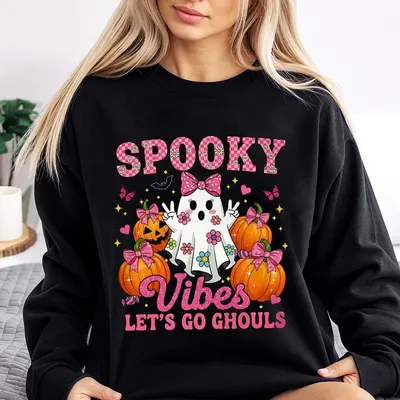 Spooooky Vybes Go Ghoulz Sweatshirt Or Sweatshirt Pink Halloween Ghost Pumpkin Girly Spooky Season Outfit