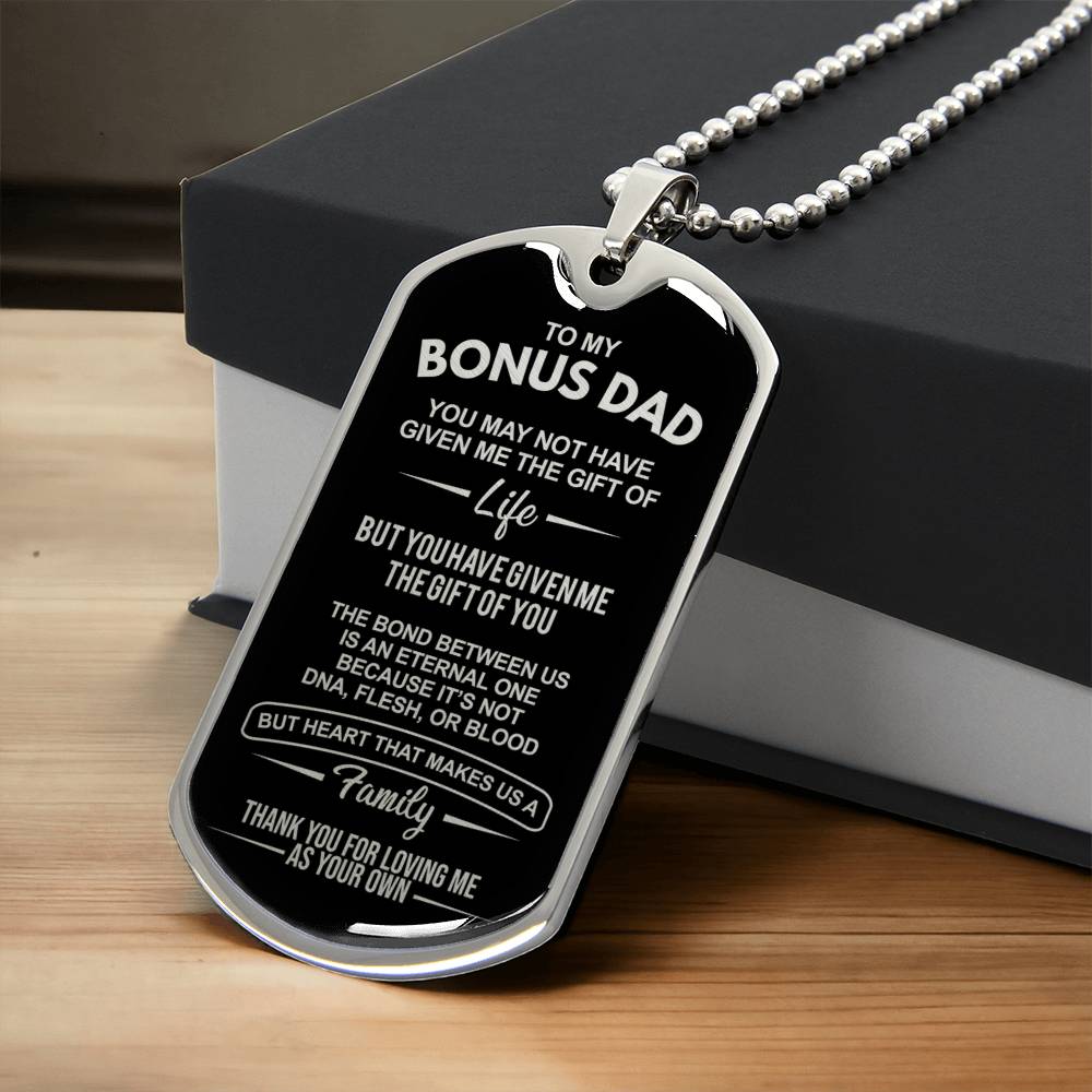 To My Bonus Dad, Dad Dog Tag Necklace, Father's Day Gift For Bonus Dad, Step Dad - Army Tag Necklace, Dog Tag