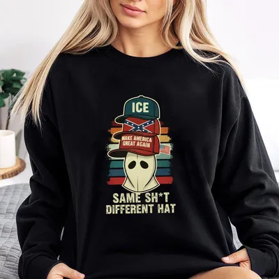 Retro Statement Hat Stack Sweatshirt, Funny Vintage Parody Graphic Sweatshirt For Men & Women