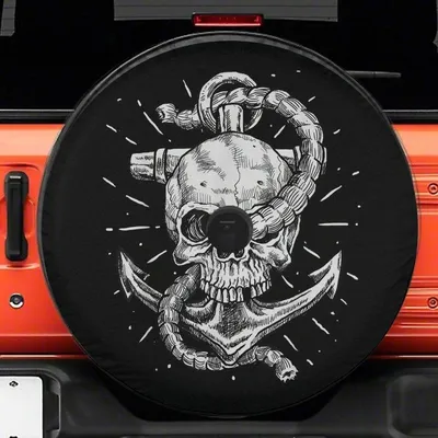 Boat Captain Maritime Skeleton Spare Tire Cover Thickening Leather Universal Fit For Trailer, Rv, Suv, Truck Spare Tire Cover
