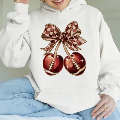 Cherry Football Checkered Coquette Bow Hoodie Game Day Hoodie Preppy Football Hoodie Football Mama Hoodie
