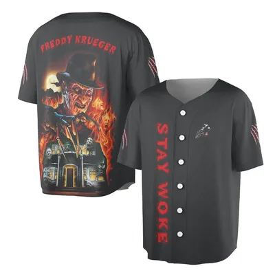 Freddy Krueger Baseball Jersey Baseball Jersey, 'Stay Woke' Horror Movie Fan Merch, Nightmare On Elm Street Graphic Baseball Jersey