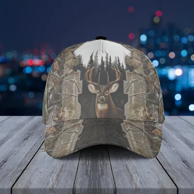 Deer Forest Camouflage Baseball Cap – Woodland Branch Print, Hunting Style Hat Baseball Cap