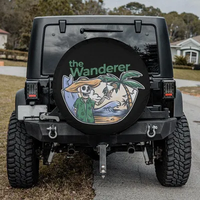 Wanderer Skeleton Spare Tire Cover, Sea And Ocean Quote Design, Surfer Style, Waterproof Vinyl Wheel Protector Spare Tire Cover