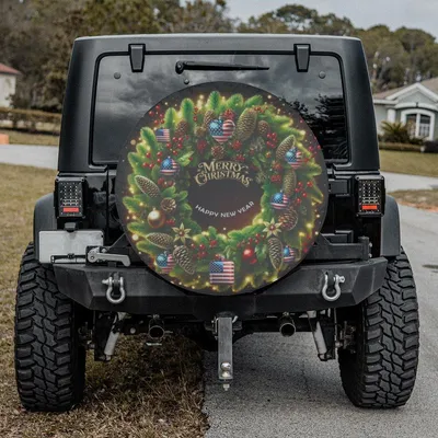 Christmas Wreath Spare Tire Cover With Or Without Backup Camera Hole Spare Tire Cover