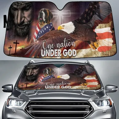 Saint Bernard One Nation Under God American Flag Printed Car Sun Shades Cover Auto Windshield PrintSyde