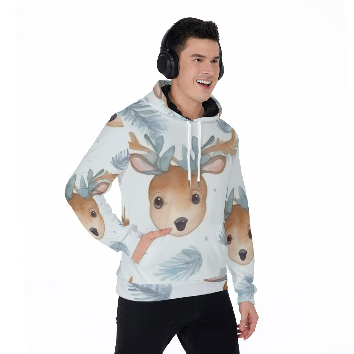 Realistic Baby Deer with Leaves Unisex Pullover Hoodie