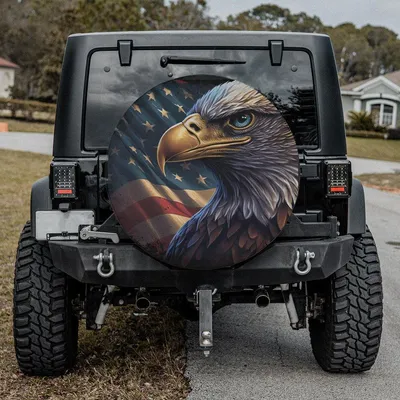 American Pride On Wheels Spare Tire Cover, Patriotic Usa Flag Design Tire Protector, Freedom And Country Love Car Accessory, Outdoor Travel Gift Spare Tire Cover